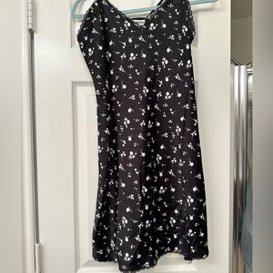Black floral lace trim slip dress